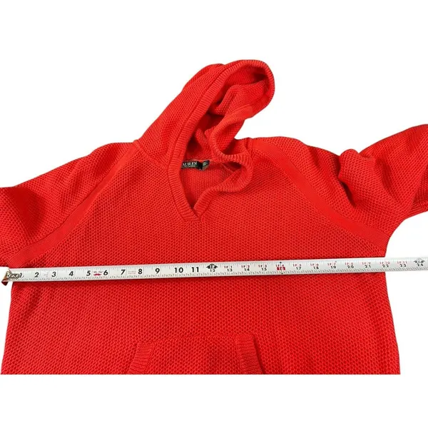Lauren Ralph Lauren LRL Orange Waffle Knit Hooded Sweater XL Kangaroo Pocket - Image 7
