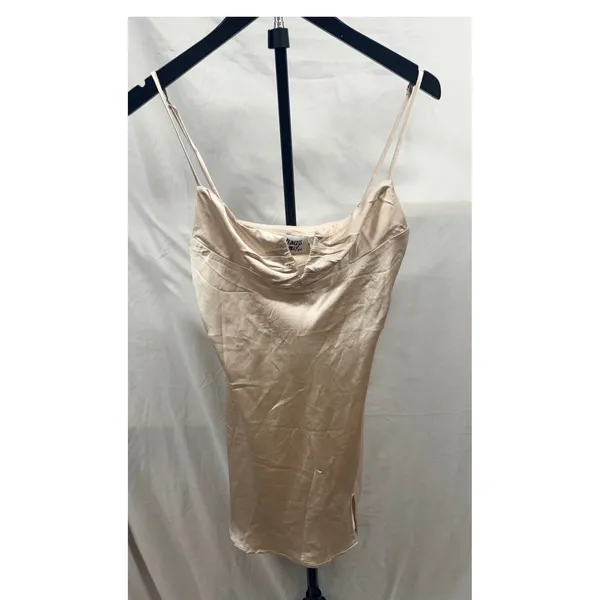 Princess Polly New Hewlett Mini Satin Slip Dress Champagne Date Night Y2k V Neck - Image 3