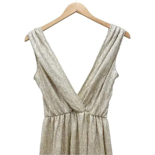 Lulus All that Shimmers is Gold Light Gold Maxi Plunging Neck Dress Size XS - Image 5