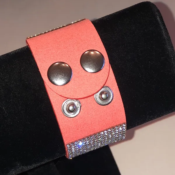 Crystal Pavé Wide Cuff Orange Melon Color Bracelet - Silver Sparkle - Image 5