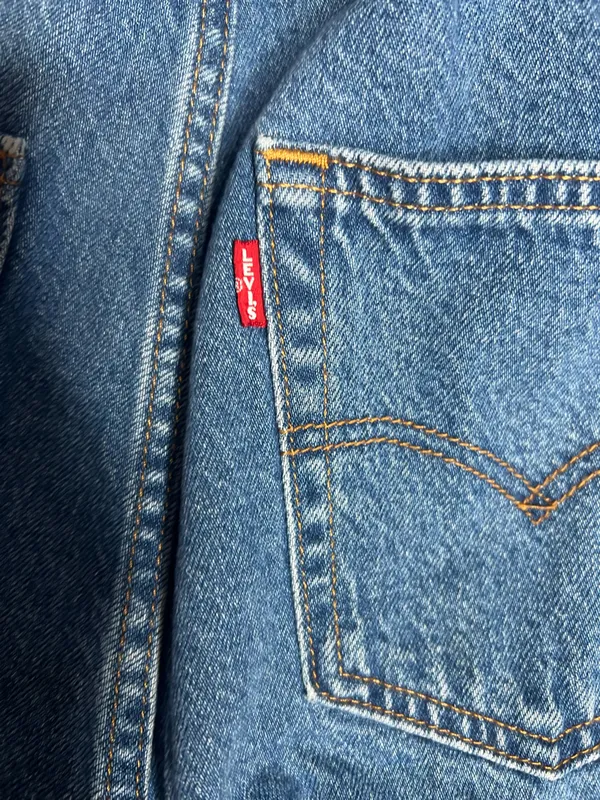 Levi’s Premium Denim Jean Dark Wash Straight Leg Overalls Womens Size XS - Image 6