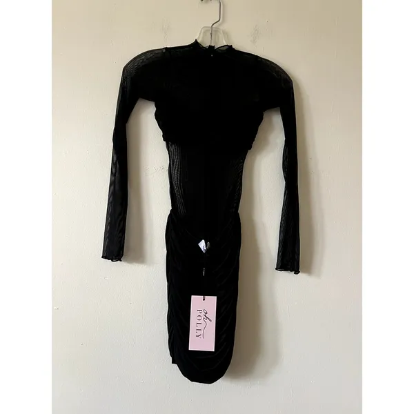 Oh Polly Essie Sheer Panelled Long Sleeve Mni Black Dress Size 0 New - Image 5