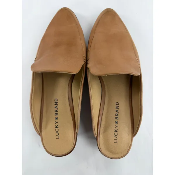 Lucky Brand Margrete Tan Brown Leather Pointed Toe Mule Slides Womens 8.5 M 39 - Image 2