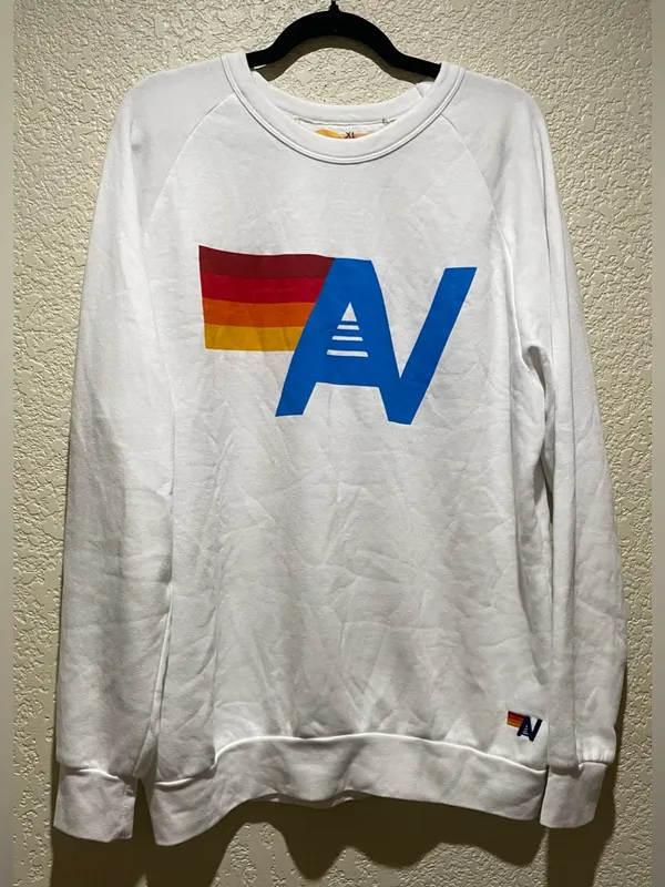 Aviator Nation NEW Logo Relaxed Fit Unisex Crew Sweatshirt White Size XL - Image 4
