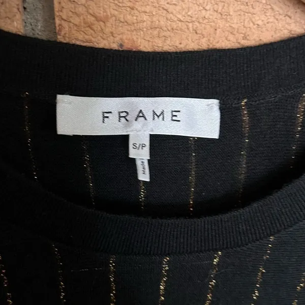 FRAME Striped Metallic Wool-blend Long-sleeve Top Black & Gold Size Small - Image 4