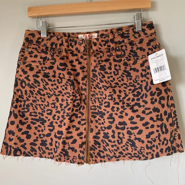 Free People We The Free Denim Mini Skirt Leopard Print Brown Black Women's 28 - Image 5