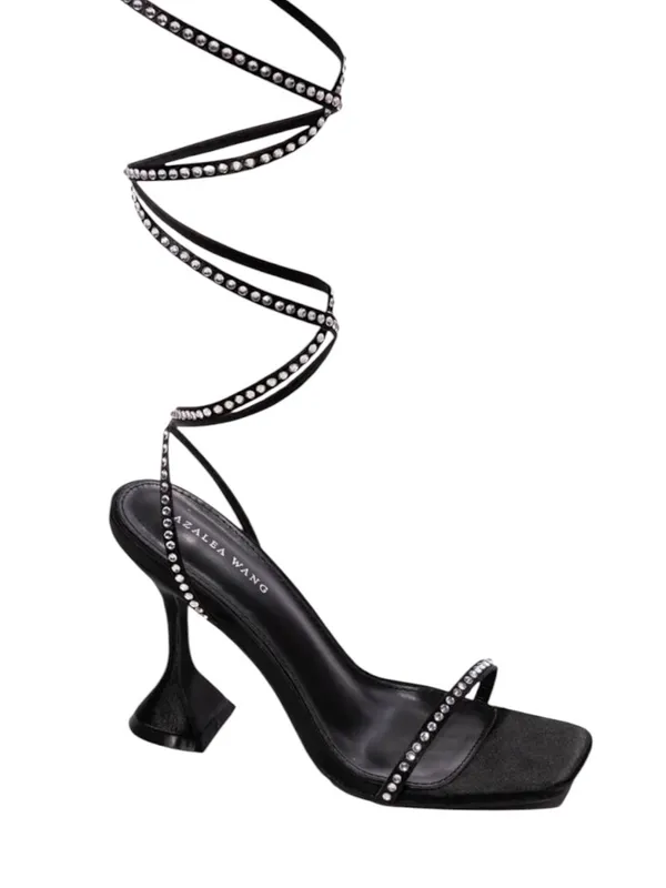 NEW AZALEA WANG Sophie Rhinestone Lace Up Sandal in Black Size 9 - Image 5