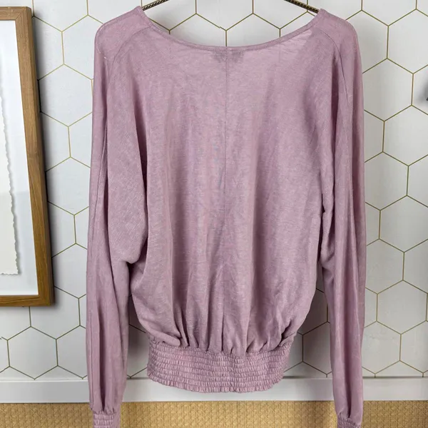 Evereve Layla Smocked Waist Lilac Purple V-Neck Long Sleeve Top - Size - Medium - Image 2
