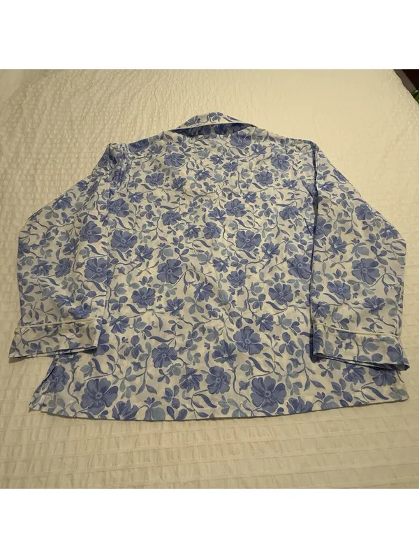 BedHead PJS Pajamas Blue Floral Print White Cotton Pants & Shirt Set NWT Large - Image 13