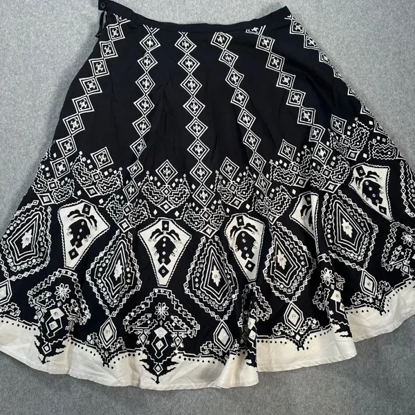 Mlle Gabrielle Flare Skirt Women's Small Black/Ivory Sequins Cotton Swing Twirl - Image 7