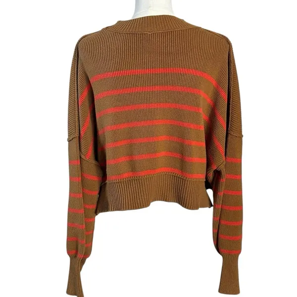Free People Easy Street Stripe Crop Pullover Sweater Brown Orange Small - Image 8