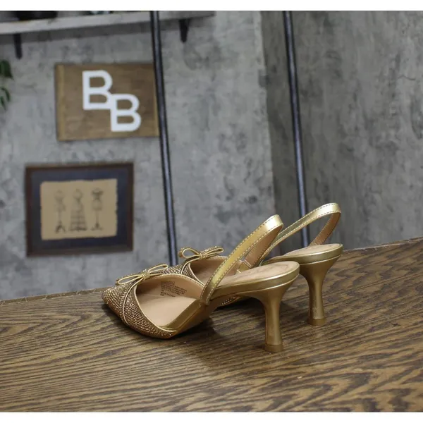 NWT INC International Concepts Slingback Kitten-Heel Pumps Gold Crystal 5M - Image 7