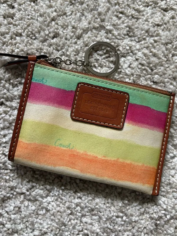 Vintage Coach Rainbow Coin Purse Striped Canvas Key Pouch - Image 2