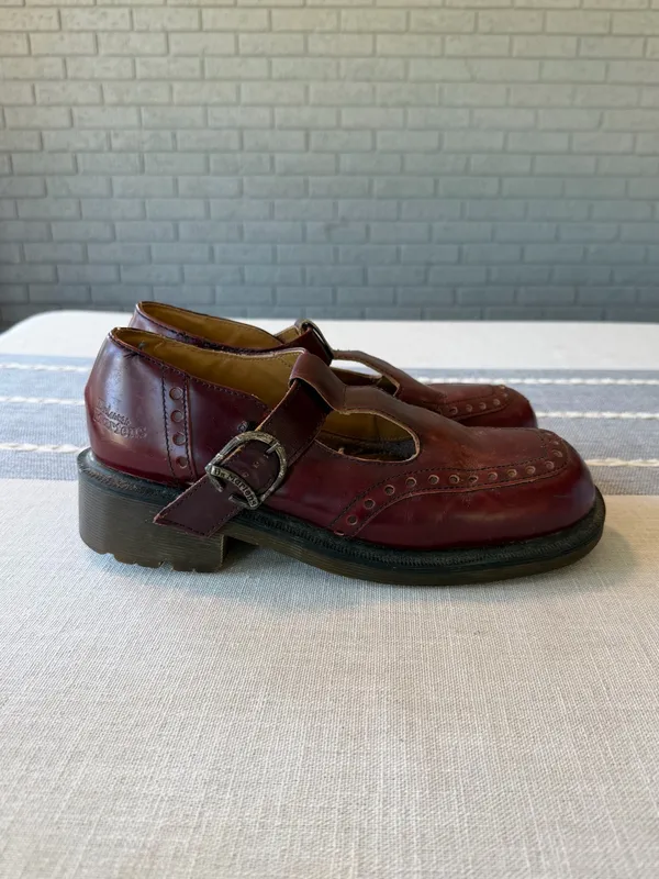 RARE Vintage Dr. Martens 8306 Cherry Red Oxblood T-Strap Made in England Size 9 - Image 3