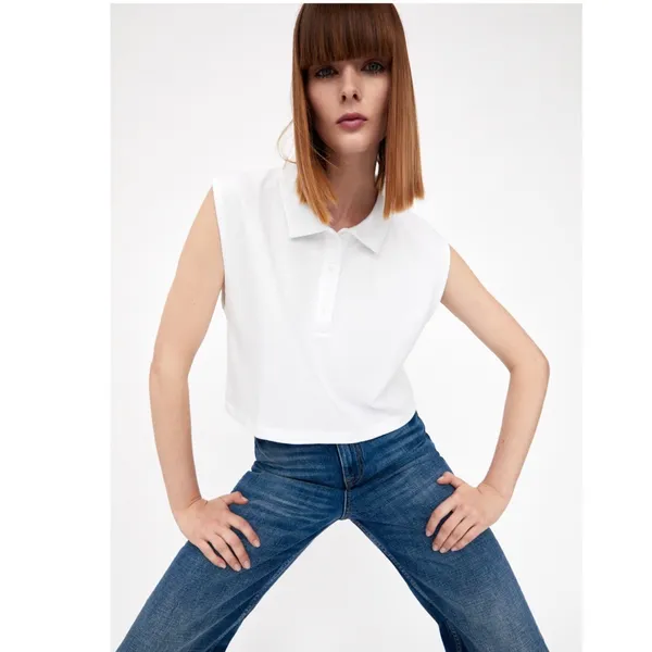NWT ZARA CROPPED POLO WHITE MEDIUM Rugby Preppy Academia - Image 2