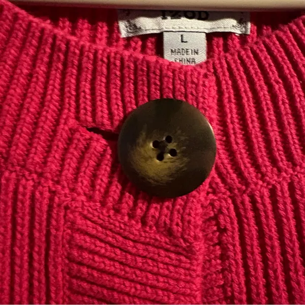 Izod Pink Cardigan Sweater‎ Womens Large Chunky Knit Buttons Valentines Day Date - Image 6