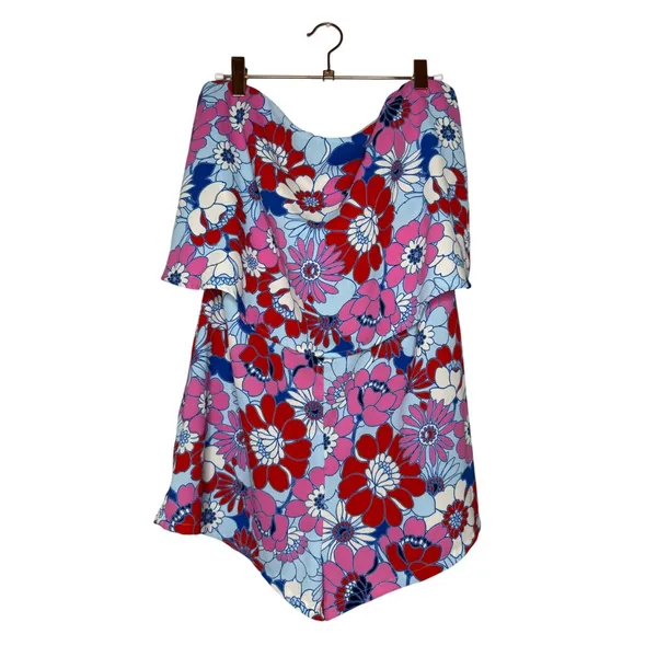 Sugarlips Berry Mix Floral Strapless Romper Size Large Retro Pink Blue White - Image 2