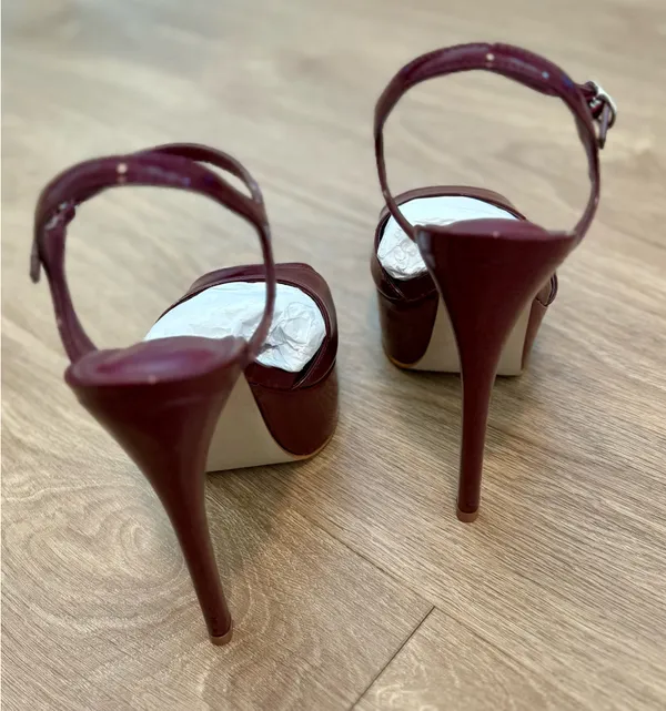Steve Madden Stiletto Heels Cologne Wine Patent - Image 5