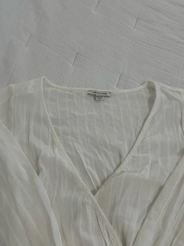 American Eagle Outfitters Cream Wrap Blouse - Image 3