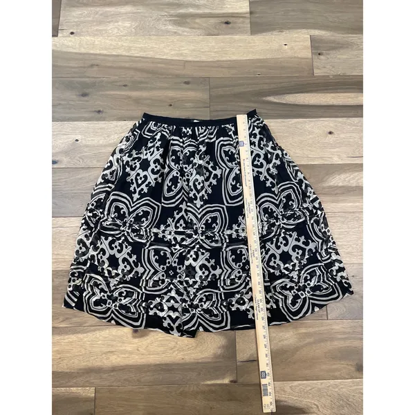 J.Crew Silk Chiffon Midi Skirt Size 8 Black Cream Boho Print Lined - Image 5