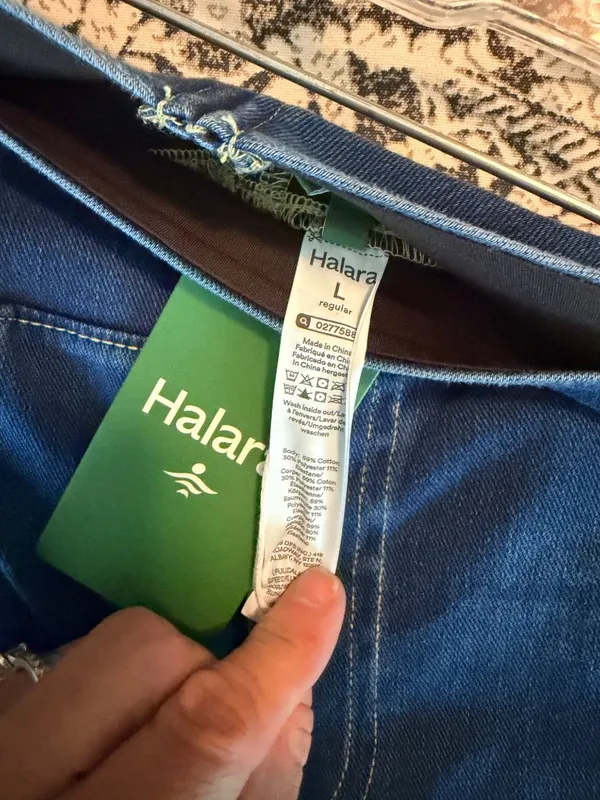 Halara L Denim Wide-Leg Pants Stretch Waist Large Blue Cotton Blend - Image 3