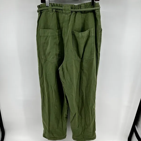 Free People Lights Down Rolled Tapered Leg Pants Relaxed Fit Belted Green Large - Image 7