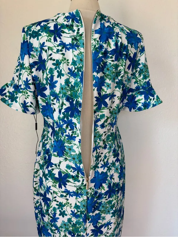 CK Blue Floral Short Sleeve Formal Work Dress - Image 5