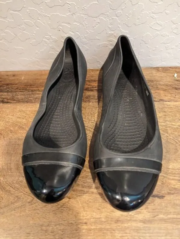 CROCS Patent Cap Toe Slip-On Flats Ballet Shoes black Size 9 Women’s - Image 4