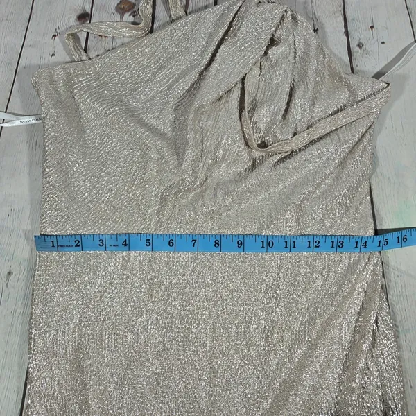Dessy Collection Soho Metallic Flared Gown Rose Gold Size 10 R Style 3064‎ - Image 12
