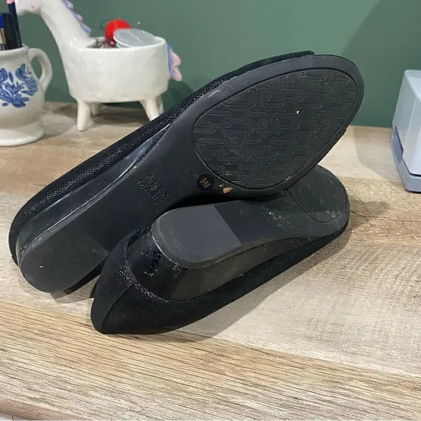Alex Marie Black Leather Wedge Flats Size 9 - Image 9