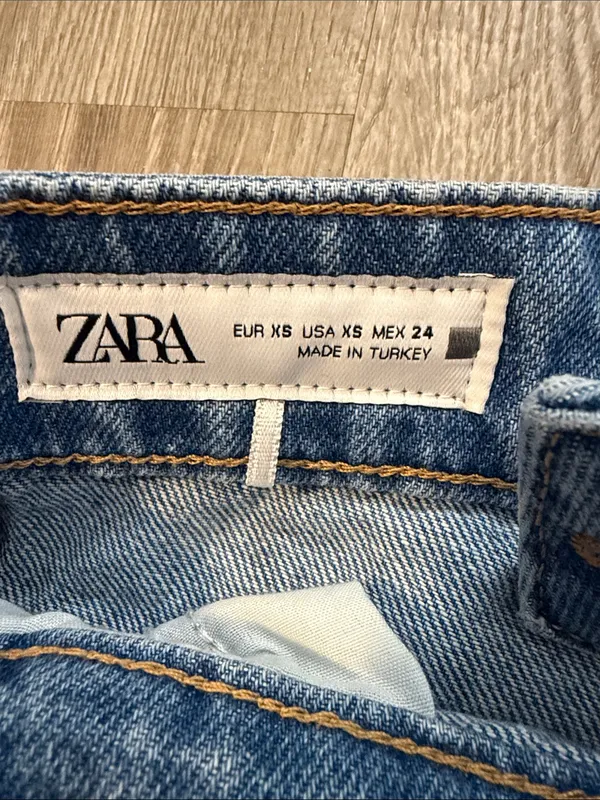 Zara XS Womens Distressed Denim Wrap-Front Skort Mini Skirt Casual Blue Shorts - Image 3