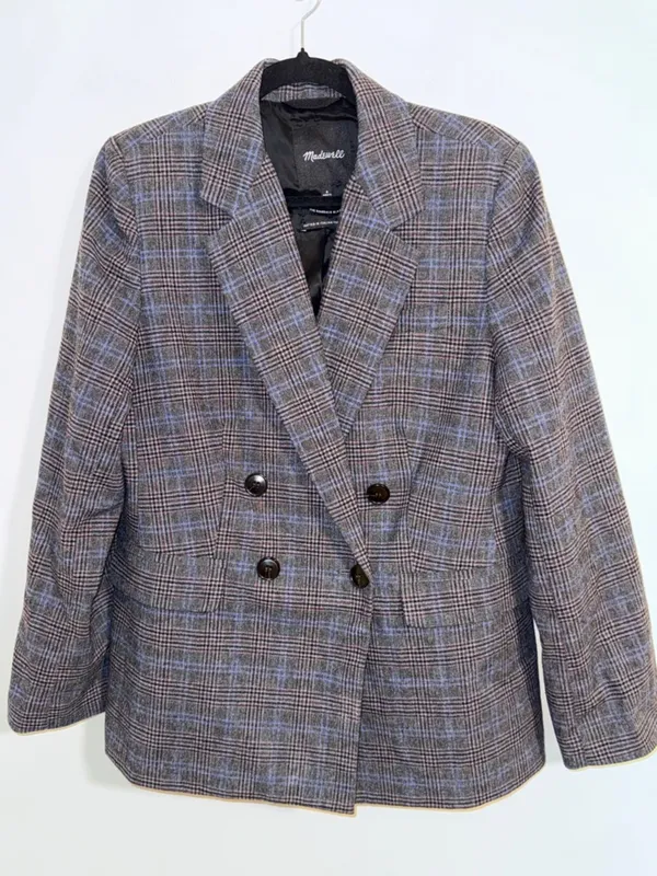 Madewell The Rosedale Blazer Women's 8 Gray Blue Plaid Wool Blend Jacket Classic - Image 2