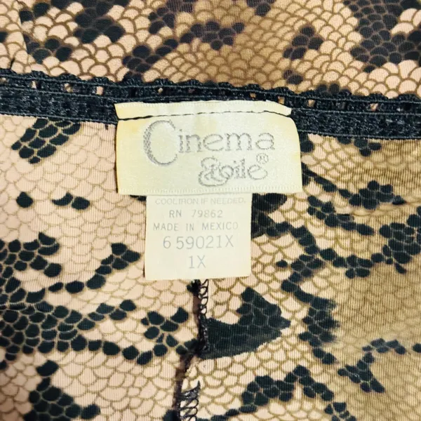 184‎ | Cinema Etoile Lace Print Chemise Nightgown Tan Black Women 1X - Image 3