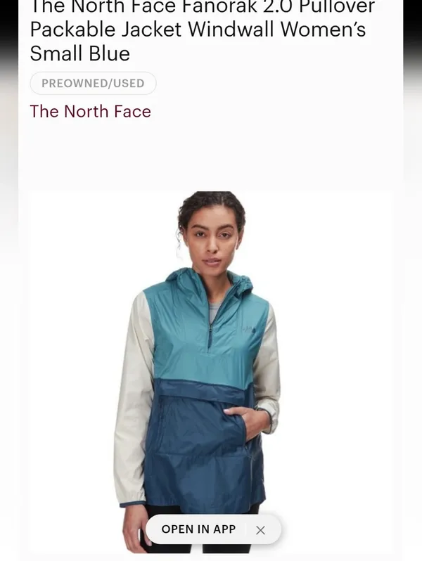 The North Face Teal, Navy & Cream Hooded FAnorak 2.0 Pullover Packabale Windwall - Image 5