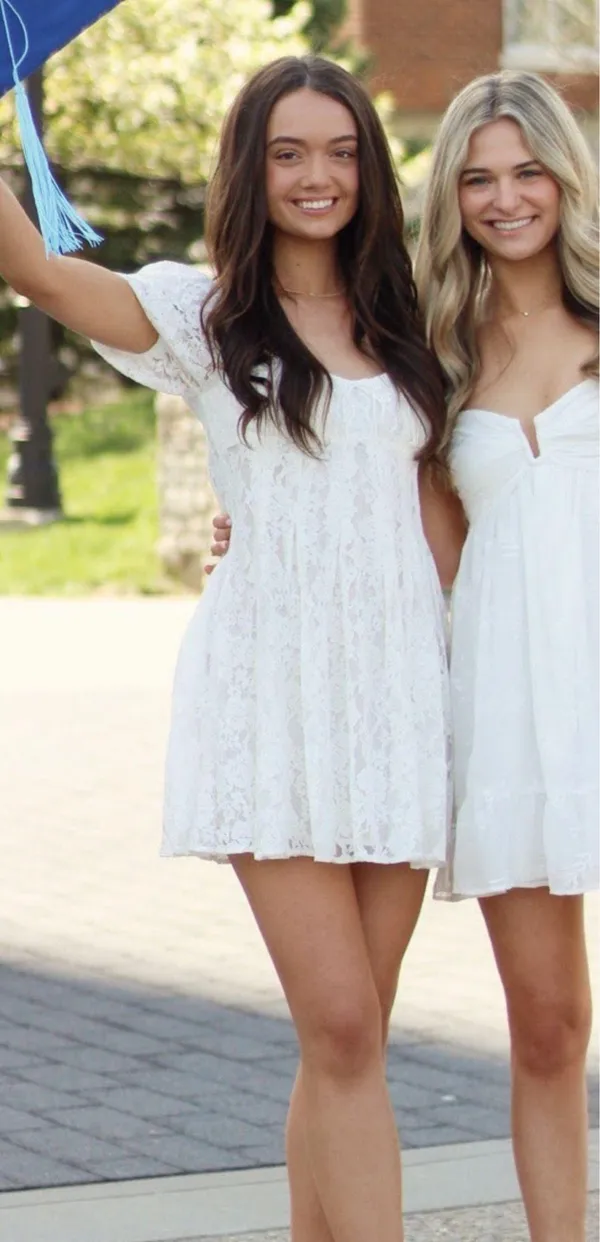 Nordstrom Lace Puff Sleeve Dress- White - Image 3