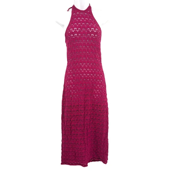 Future Collective Alani Noelle Crochet Halter Maxi Dress L Magenta Y2K Festival - Image 2