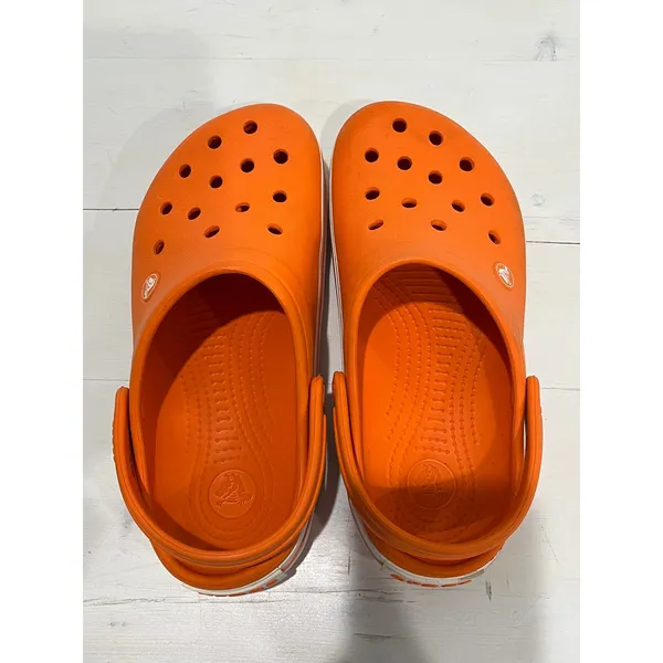 Crocs Classic Clog Bright Orange White Stripe Size 6 M‎ 8 W - Image 4