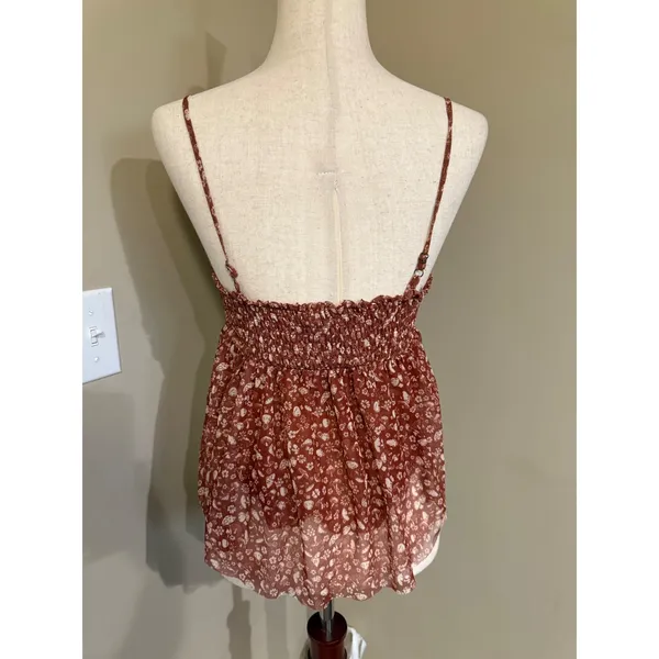 Daisy & Delilah Floral Cami Top Ruched Sleeveless Blouse Brown Medium‎ - Image 2