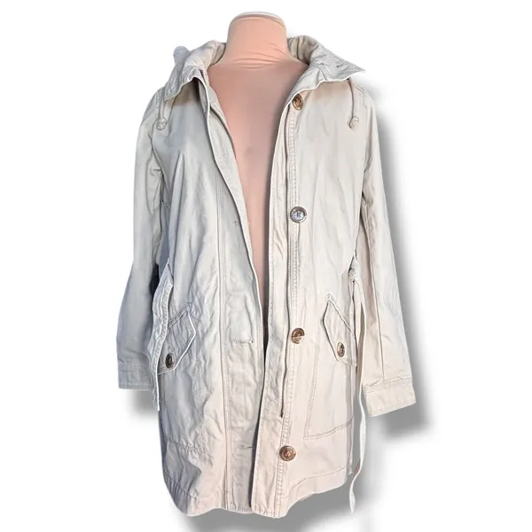 Gap‎ Beige Cotton Hooded Trench Coat Utility Jacket Women Small Lightweight - Image 3