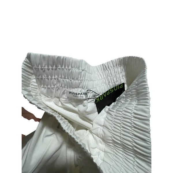 Pinspark Womens White High Waisted Running Shorts Smocked Waist Zipper Pockets M - Image 5