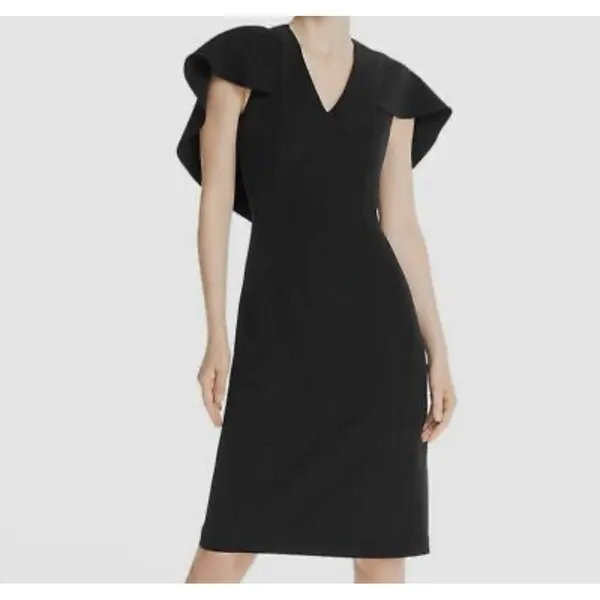 NWT Nanette Lepore Black Tulip Sleeve V-Neck A-Line Dress Size‎ 12 - Image 2