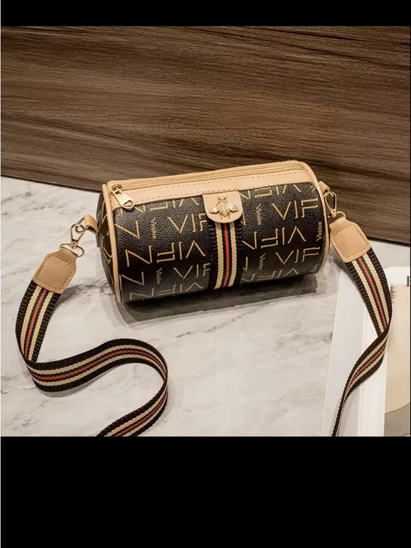 Monogram Bee Accent Barrel Crossbody Bag - khaki /Brown/-Red Stripe NIP - Image 6