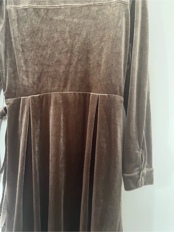 Brown Velvet Wrap Midi Dress Medium Romantic Western Prairie Cottagecore - Image 7