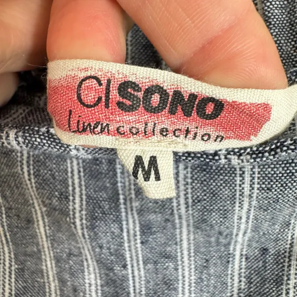 Ci Sono Linen Blue White Pinstriped Beachy Coastal High Rise‎ Pull On Pants Sz M - Image 5