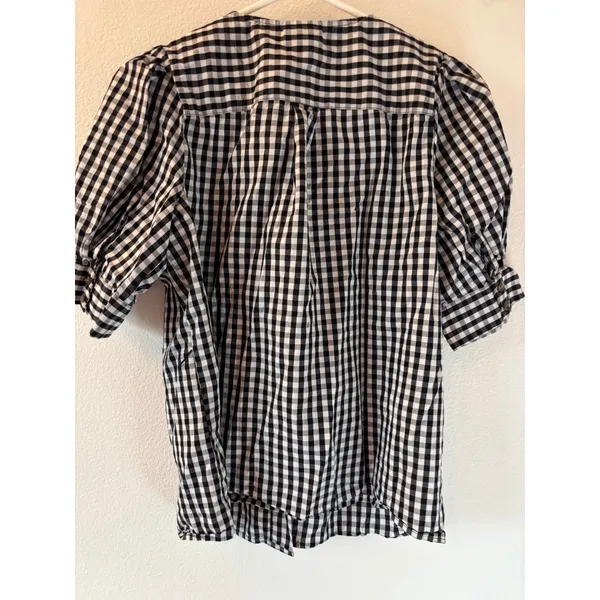 Who What Wear Gingham Puff Sleeve Button Down Blouse Black White Checkered Med. - Image 5