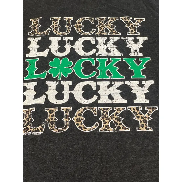 Texas True Threads Lucky Graphic Tee Size M Charcoal Gray Made in USA - Image 6