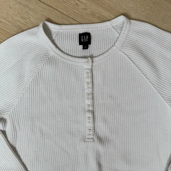 Gap Long Sleeve White Waffle Knit Thermal Top - Image 2