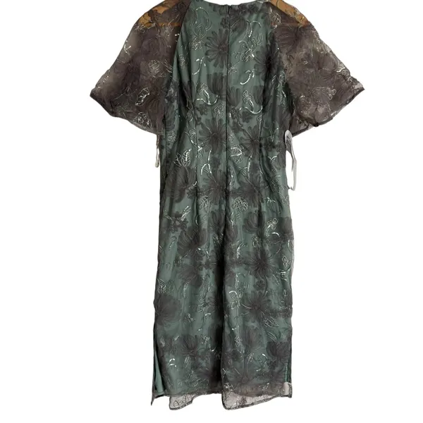 JS Collections Remy Sage Embroidered Flutter Sleeve Sheath Cocktail Midi Dress 6 - Image 12
