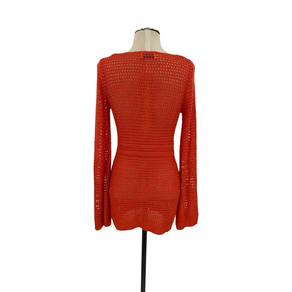 Peppermayo Sunriser Crochet Mini Dress Red Orange Cutout Ring Long Sleeve S/M - Image 5