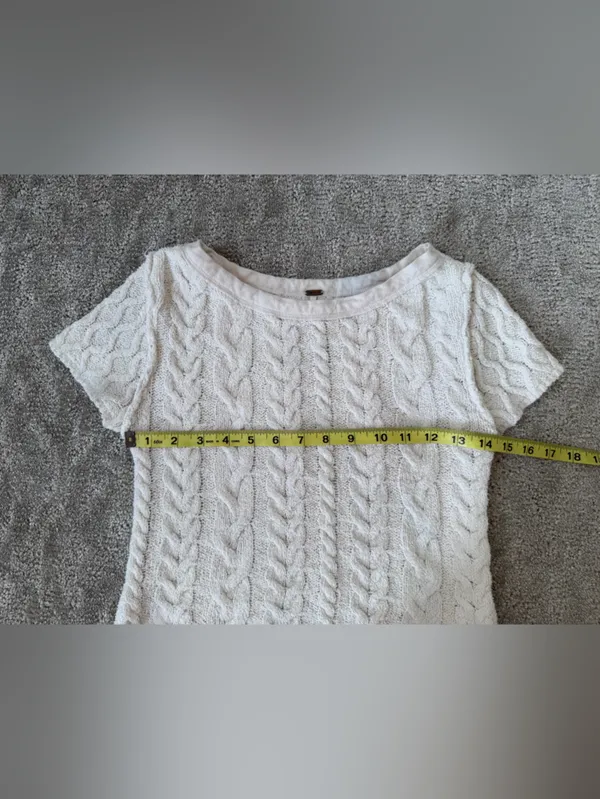 Free People Baby Cable Tee in Ivory Off White Size Small Cotton Blend Boho - Image 6